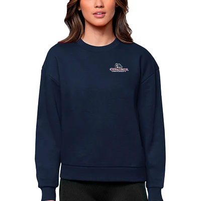 Women's Antigua Navy Gonzaga Bulldogs Logo Victory Crewneck Pullover Sweatshirt