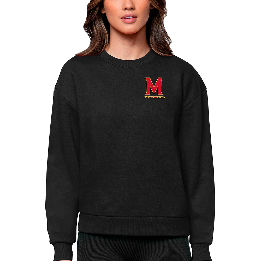 Women's Antigua Black Maryland Terrapins Logo Victory Crewneck Pullover Sweatshirt