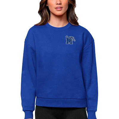 Women's Antigua Royal Memphis Tigers Logo Victory Crewneck Pullover Sweatshirt