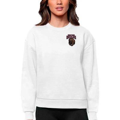 Women's Antigua White Montana Grizzlies Logo Victory Crewneck Pullover Sweatshirt