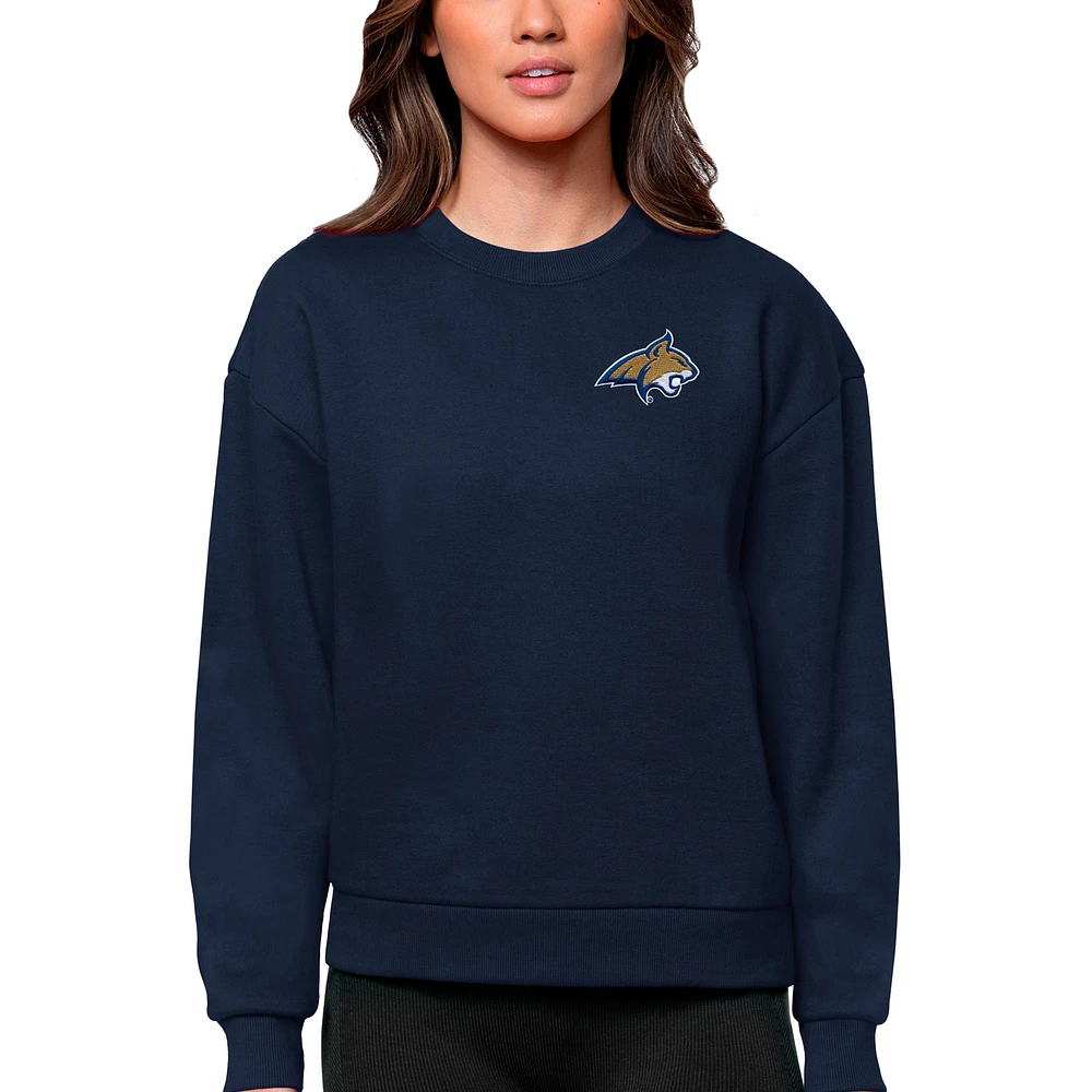 Women's Antigua Navy Montana State Bobcats Logo Victory Crewneck Pullover Sweatshirt