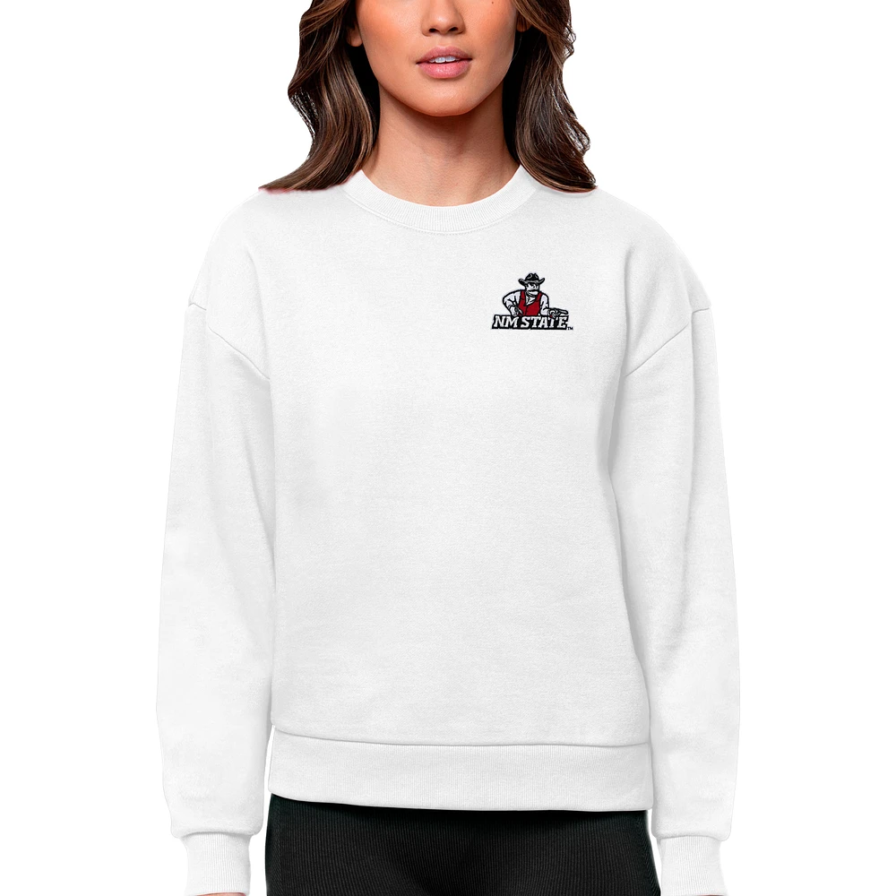 Women's Antigua White New Mexico State Aggies Logo Victory Crewneck Pullover Sweatshirt