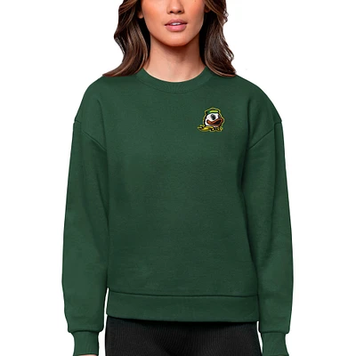 Women's Antigua Green Oregon Ducks Logo Victory Crewneck Pullover Sweatshirt