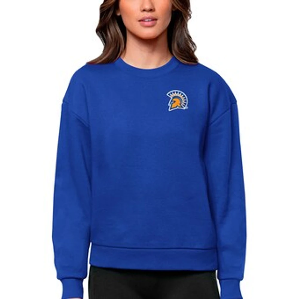 Women's Antigua Royal San Jose State Spartans Logo Victory Crewneck Pullover Sweatshirt