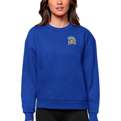 Women's Antigua Royal San Jose State Spartans Logo Victory Crewneck Pullover Sweatshirt