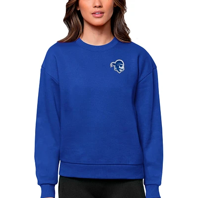 Women's Antigua Royal Seton Hall Pirates Logo Victory Crewneck Pullover Sweatshirt