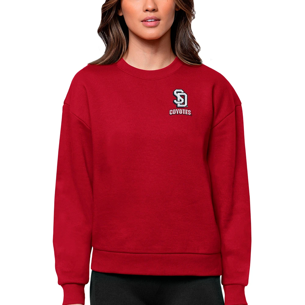 Women's Antigua Red South Dakota Coyotes Logo Victory Crewneck Pullover Sweatshirt
