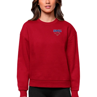 Women's Antigua Red SMU Mustangs Logo Victory Crewneck Pullover Sweatshirt