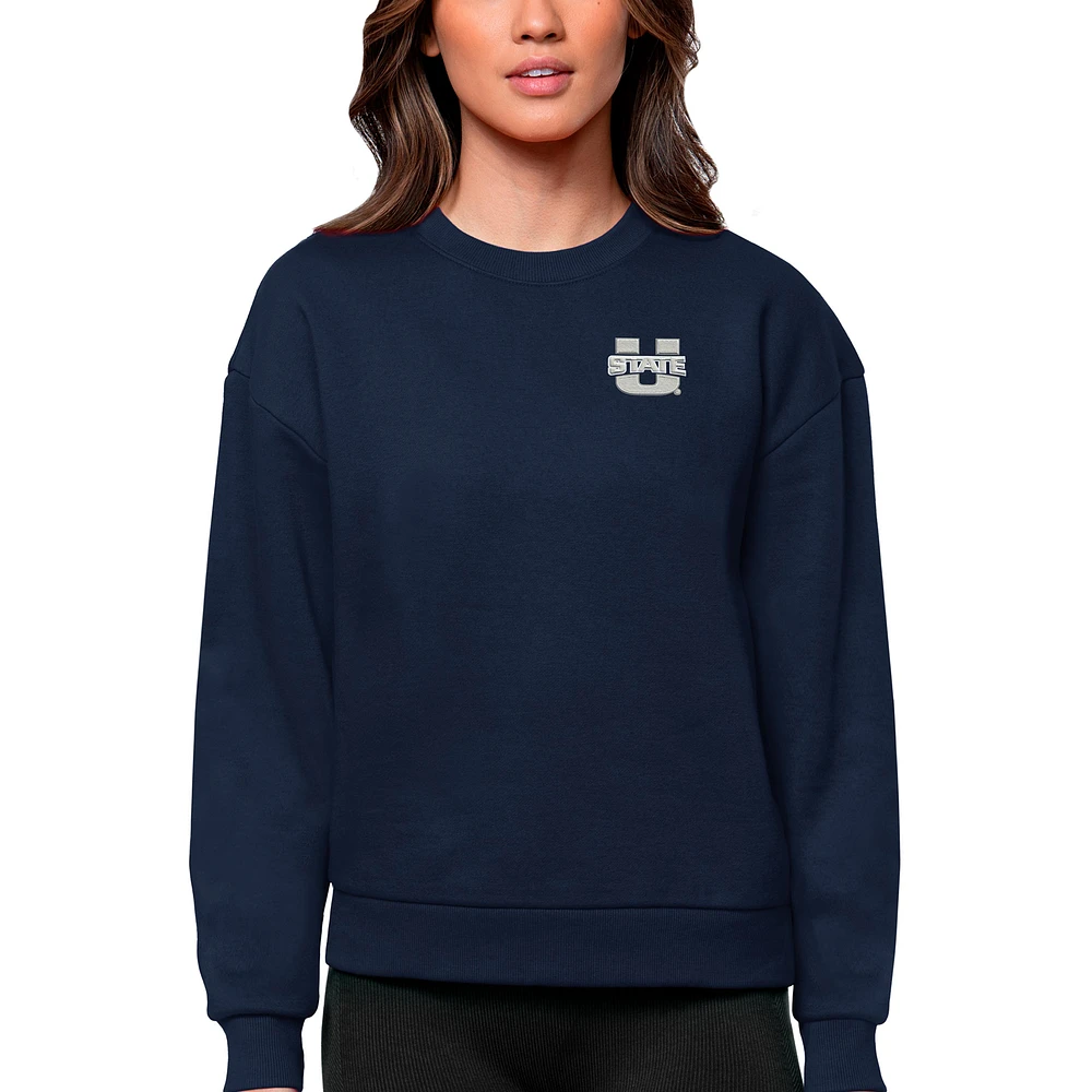 Women's Antigua Navy Utah State Aggies Logo Victory Crewneck Pullover Sweatshirt