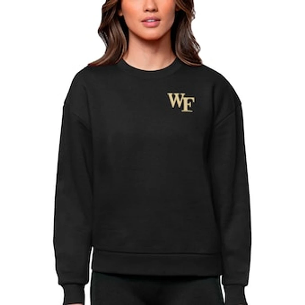 Women's Antigua Black Wake Forest Demon Deacons Logo Victory Crewneck Pullover Sweatshirt