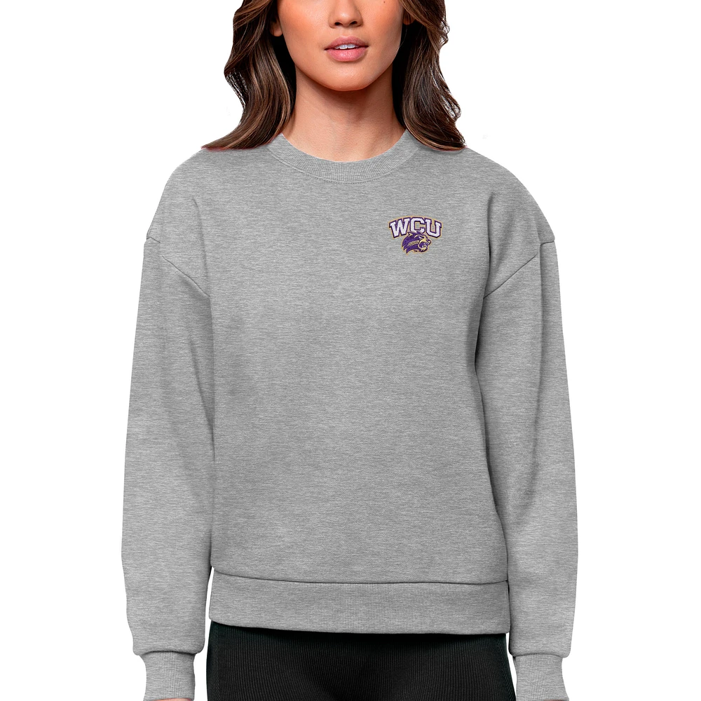 Women's Antigua Heather Gray Western Carolina Catamounts Logo Victory Crewneck Pullover Sweatshirt