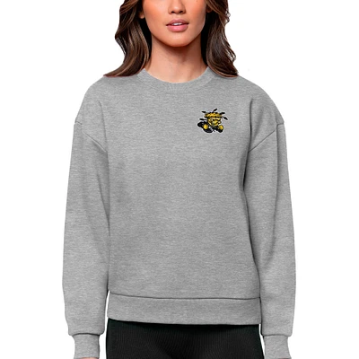 Women's Antigua Heather Gray Wichita State Shockers Logo Victory Crewneck Pullover Sweatshirt