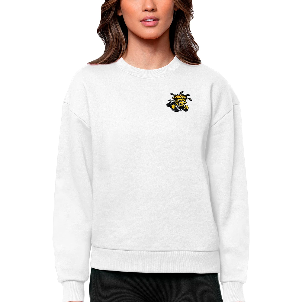 Women's Antigua White Wichita State Shockers Logo Victory Crewneck Pullover Sweatshirt