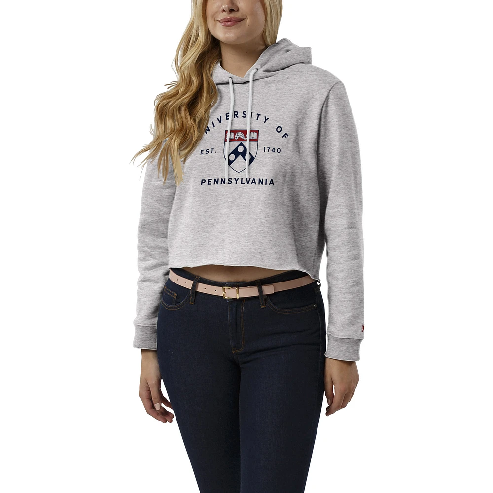 Women's League Collegiate Wear Heather Gray Pennsylvania Quakers 1636 Cropped Pullover Hoodie
