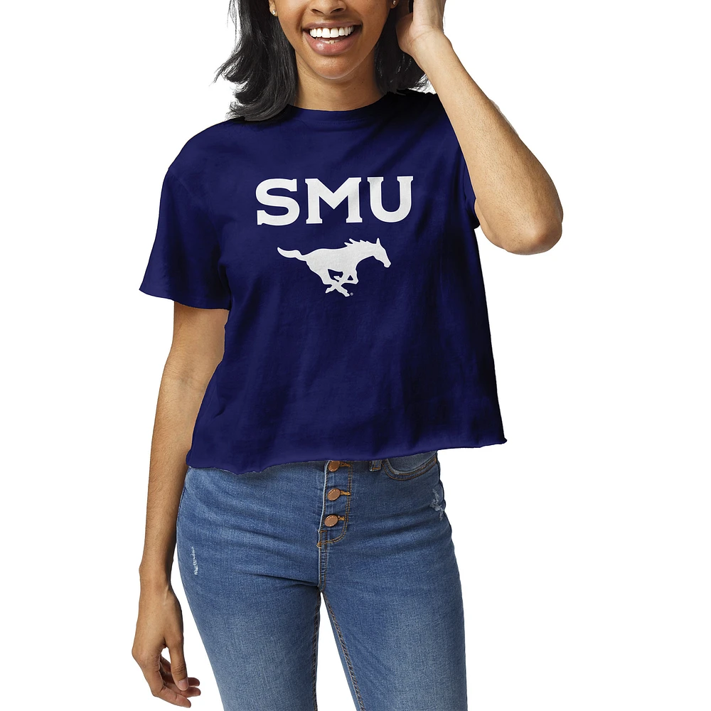 Women's League Collegiate Wear Royal SMU Mustangs Clothesline Crop T-Shirt