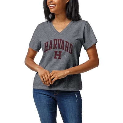 Women's League Collegiate Wear Heather Gray Harvard Crimson Intramural Boyfriend V-Neck T-Shirt