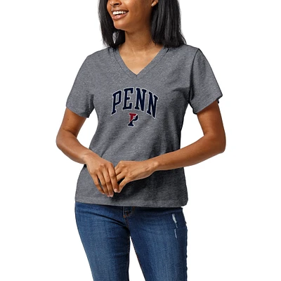 Women's League Collegiate Wear Heather Gray Pennsylvania Quakers Intramural Boyfriend V-Neck T-Shirt