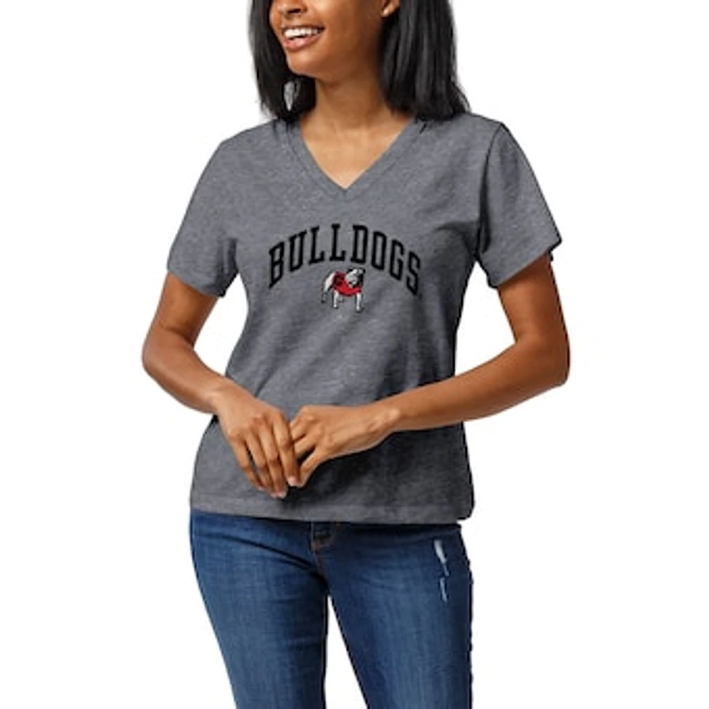 Women's League Collegiate Wear Heather Gray Georgia Bulldogs Intramural Boyfriend V-Neck T-Shirt