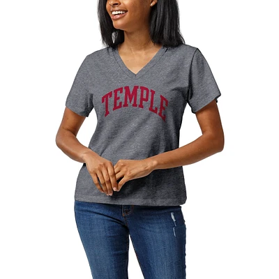 Women's League Collegiate Wear Heather Gray Temple Owls Intramural Boyfriend V-Neck T-Shirt