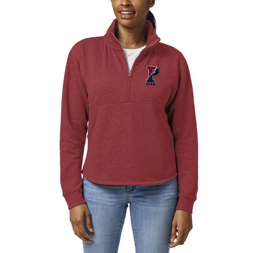 Women's League Collegiate Wear Red Pennsylvania Quakers Victory Springs Tri-Blend Quarter-Zip Pullover Sweatshirt