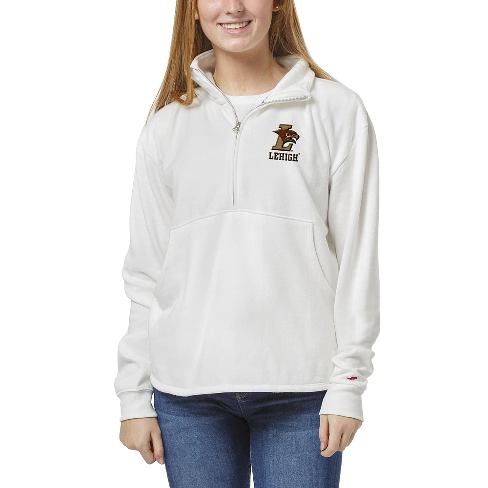 Women's League Collegiate Wear White Lehigh Mountain Hawks Victory Springs Tri-Blend Quarter-Zip Pullover Sweatshirt