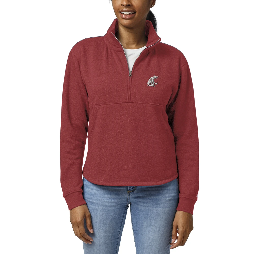 Women's League Collegiate Wear Crimson Washington State Cougars Victory Springs Tri-Blend Quarter-Zip Pullover Sweatshirt