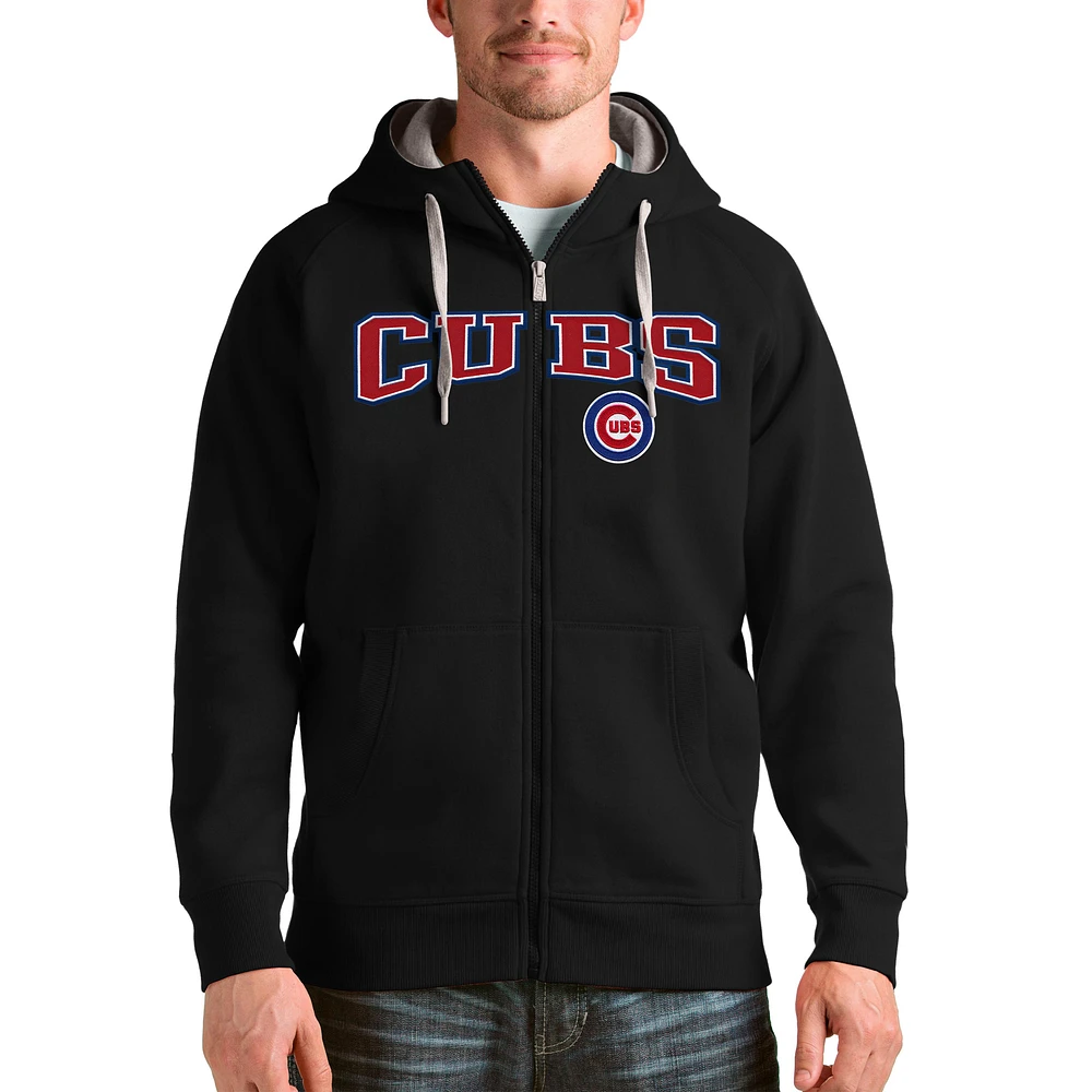 Men's Antigua Black Chicago Cubs Team Logo Victory Full-Zip Hoodie