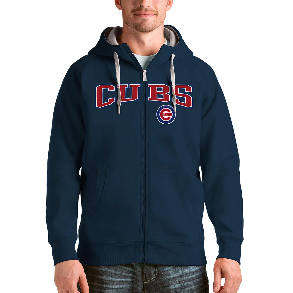 Men's Antigua Navy Chicago Cubs Team Logo Victory Full-Zip Hoodie