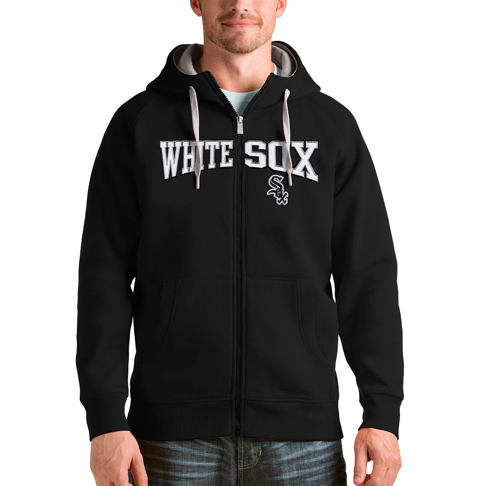 Men's Antigua Black Chicago White Sox Team Logo Victory Full-Zip Hoodie
