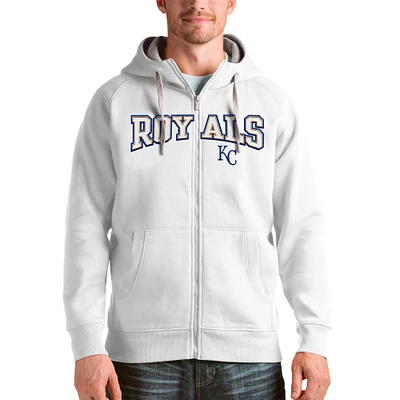 Men's Antigua White Kansas City Royals Team Logo Victory Full-Zip Hoodie