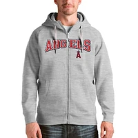 Men's Antigua Heather Gray Los Angeles Angels Team Logo Victory Full-Zip Hoodie
