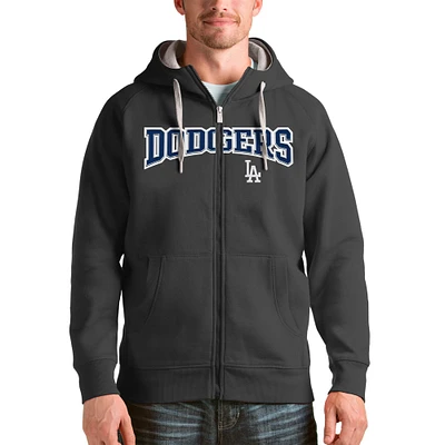 Men's Antigua Charcoal Los Angeles Dodgers Team Logo Victory Full-Zip Hoodie