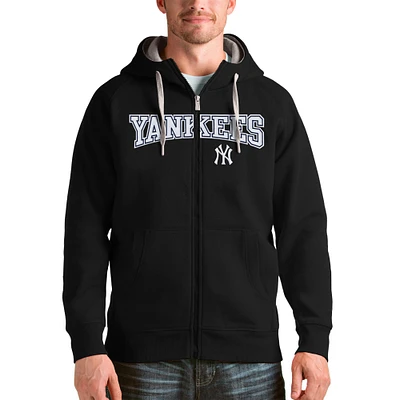 Men's Antigua Black New York Yankees Team Logo Victory Full-Zip Hoodie