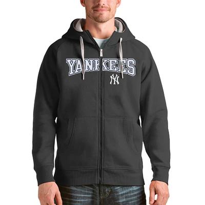 Men's Antigua Charcoal New York Yankees Team Logo Victory Full-Zip Hoodie