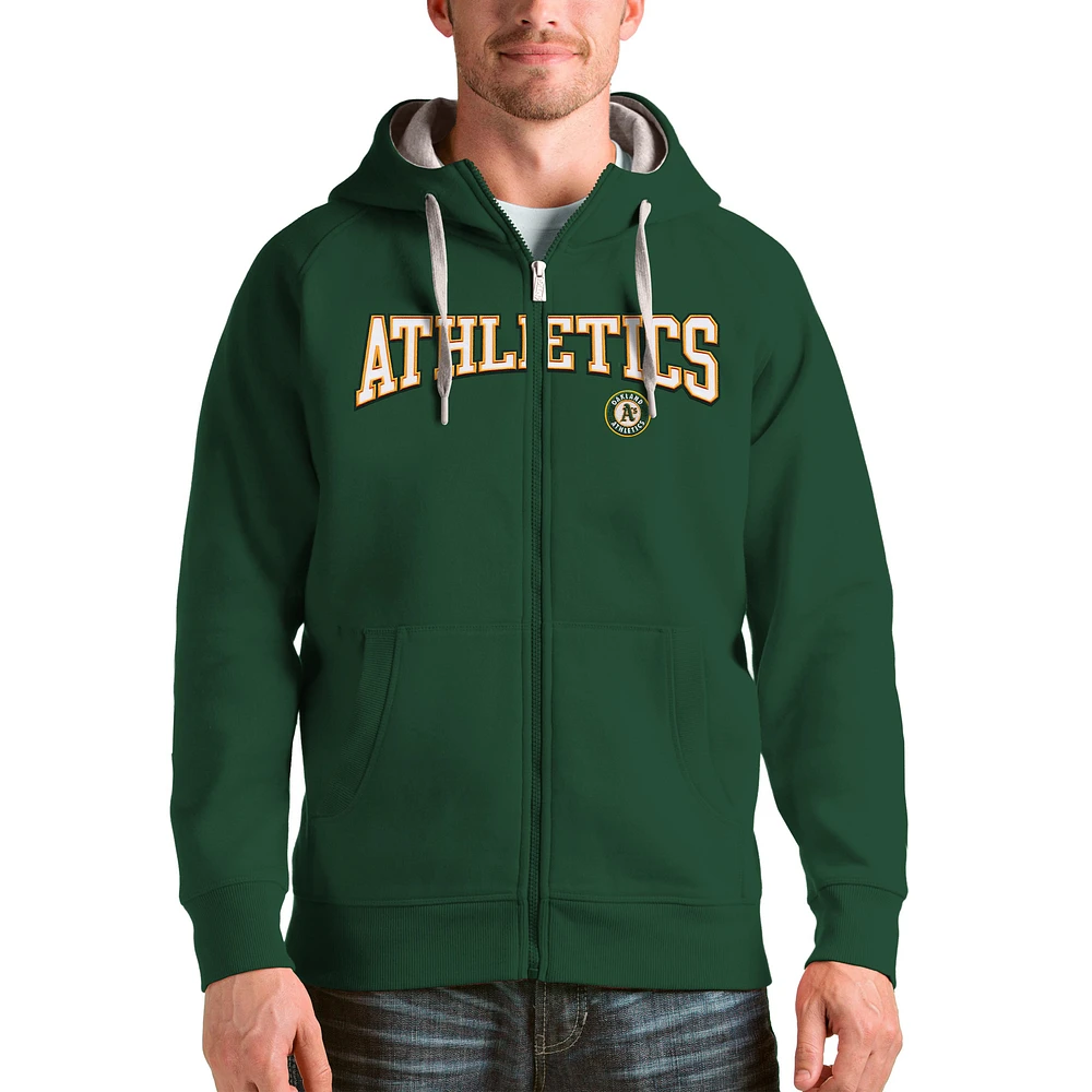 Men's Antigua Green Athletics Team Logo Victory Full-Zip Hoodie