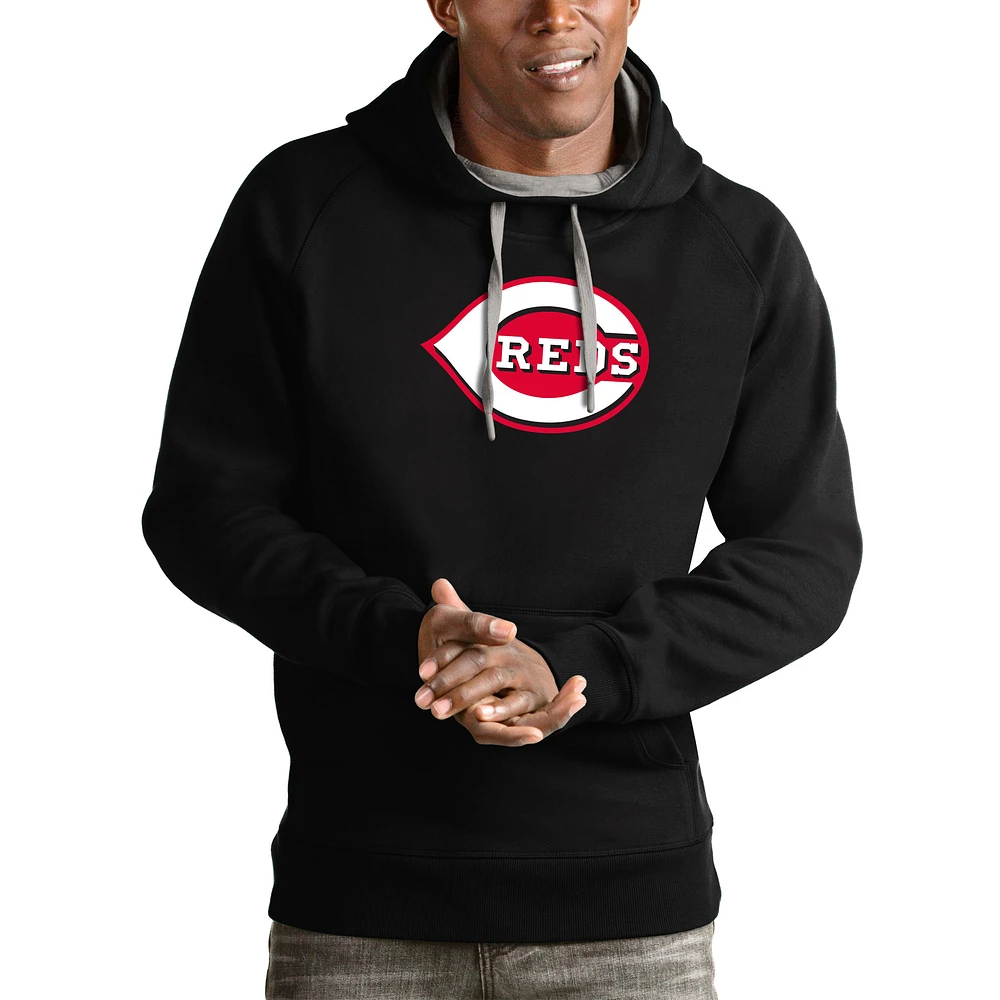 Men's Antigua Black Cincinnati Reds Victory Pullover Team Logo Hoodie