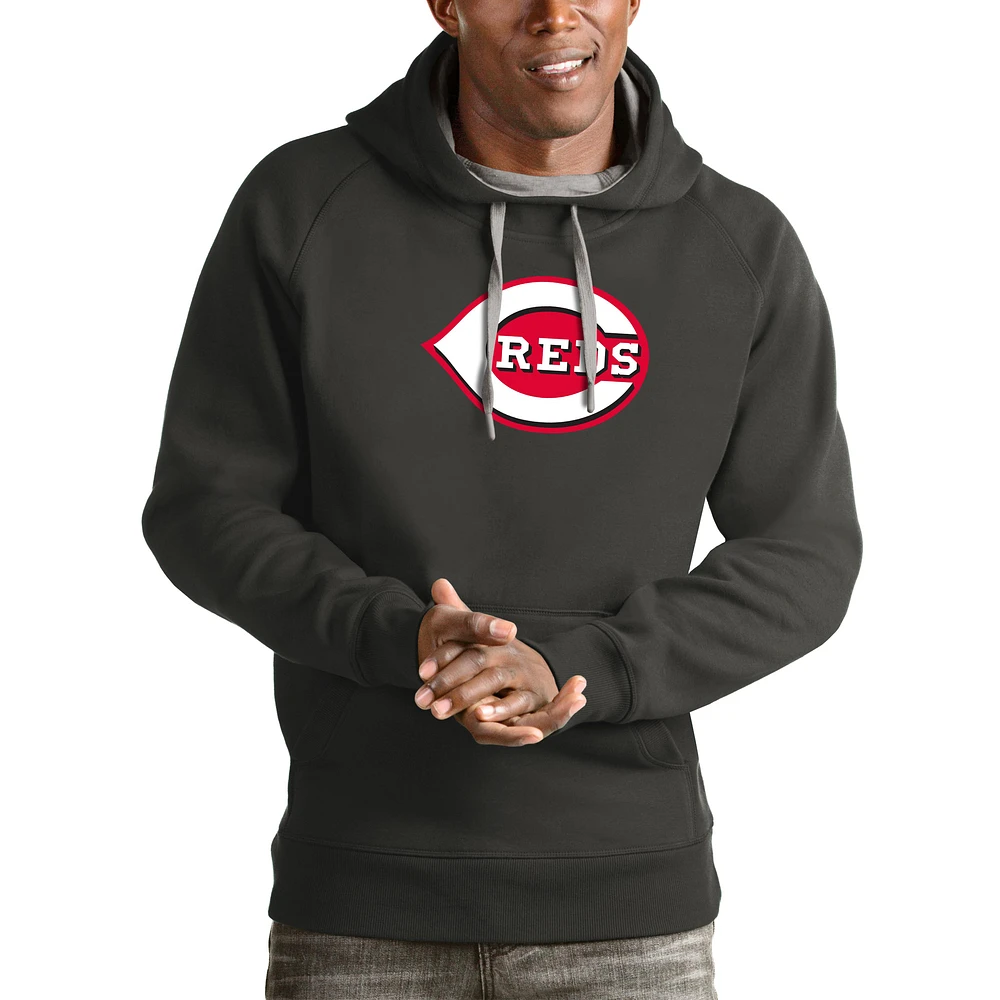 Men's Antigua Charcoal Cincinnati Reds Victory Pullover Team Logo Hoodie