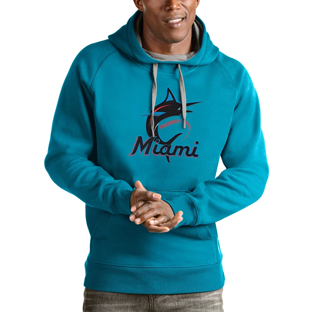 Men's Antigua Blue Miami Marlins Victory Pullover Team Logo Hoodie