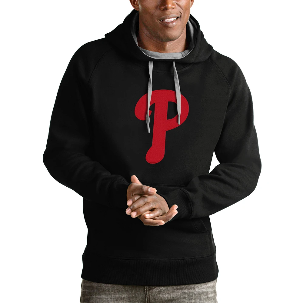 Men's Antigua Black Philadelphia Phillies Victory Pullover Team Logo Hoodie