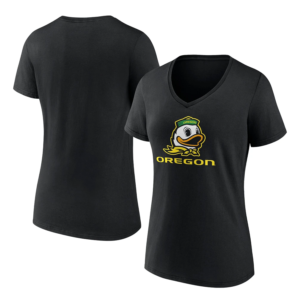Women's Black Oregon Ducks Lockup Team V-Neck T-Shirt