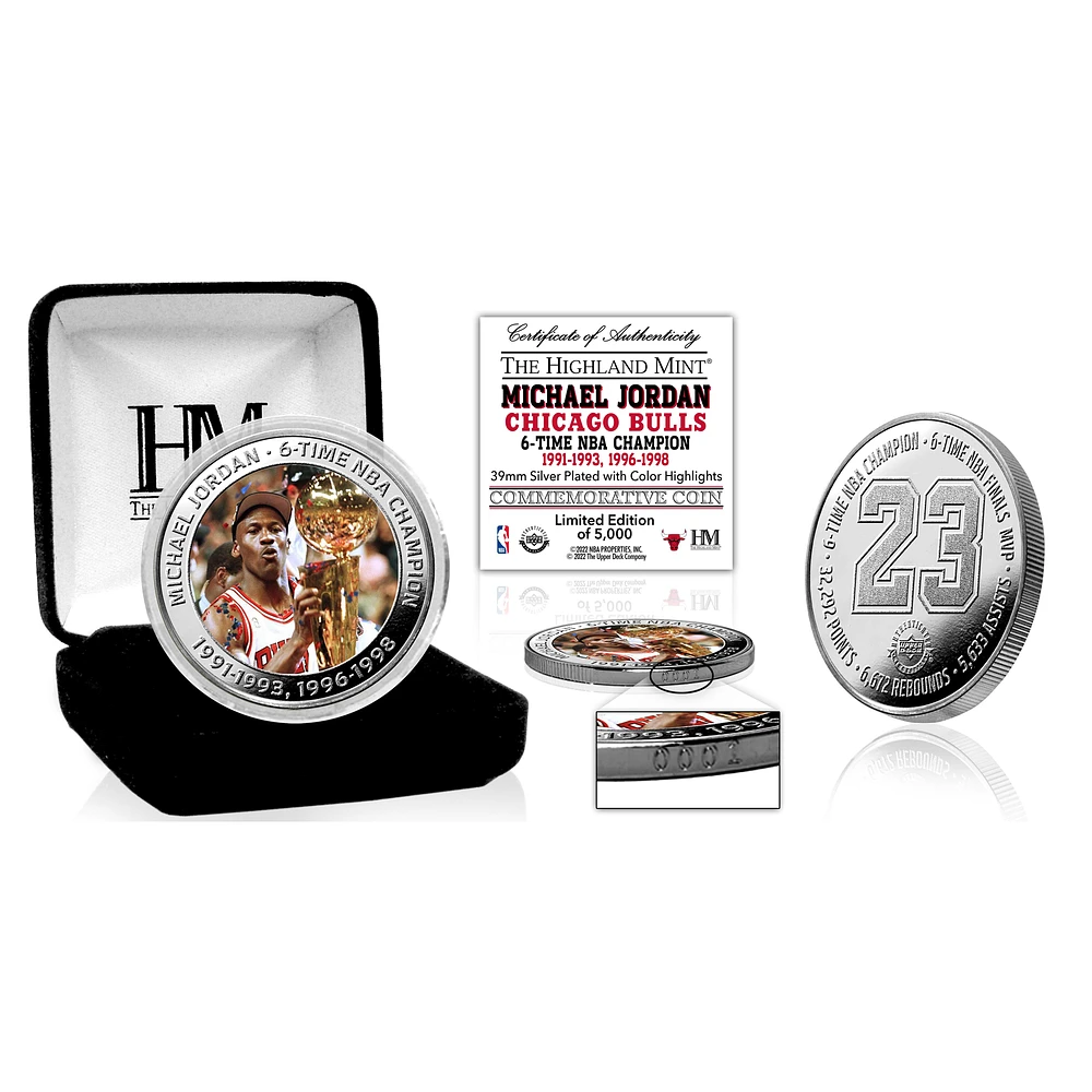 Highland Mint Michael Jordan Chicago Bulls 6-Time NBA Finals Champion Silver Mint Coin