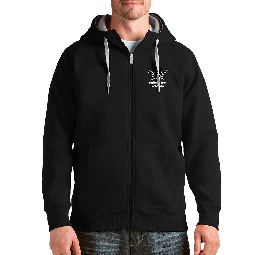 Men's Antigua Black Las Vegas Desert Dogs Victory Full-Zip Hoodie