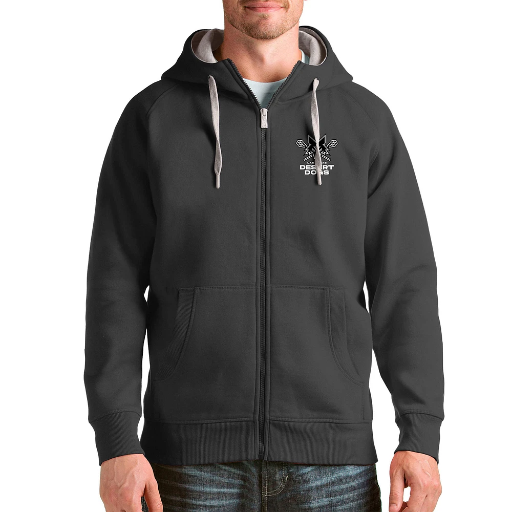 Men's Antigua Charcoal Las Vegas Desert Dogs Victory Full-Zip Hoodie