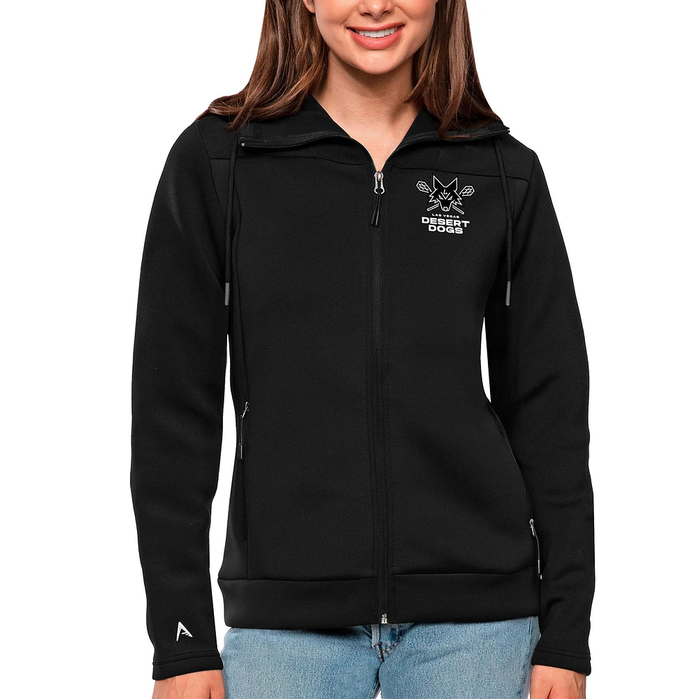 Women's Antigua Black Las Vegas Desert Dogs Protect Full-Zip Hoodie