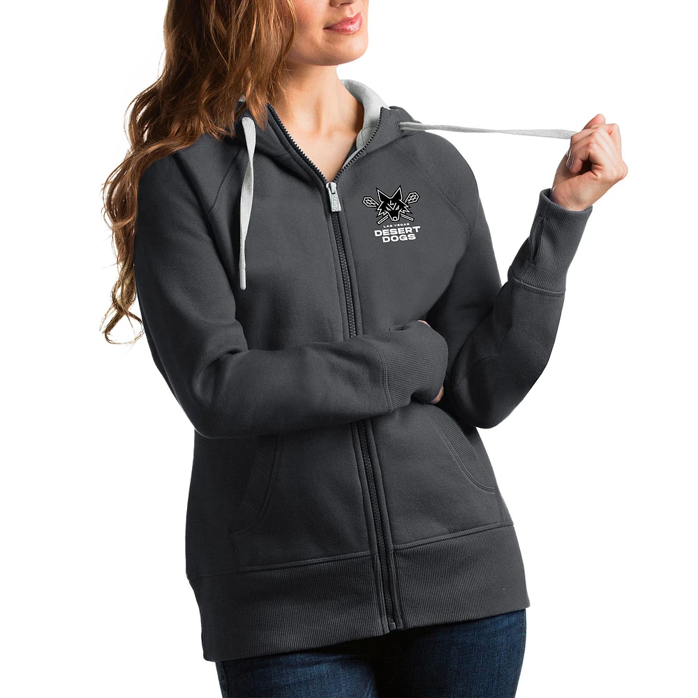 Women's Antigua Charcoal Las Vegas Desert Dogs Victory Full-Zip Hoodie
