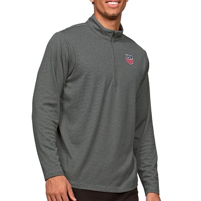 Men's Antigua Heather Charcoal USMNT Epic Quarter-Zip Pullover Top