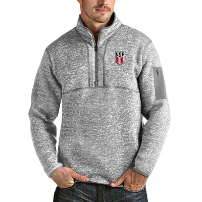 Men's Antigua Gray USMNT Fortune Quarter-Zip Pullover Jacket