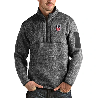 Men's Antigua Heather Charcoal USMNT Fortune Quarter-Zip Pullover Jacket