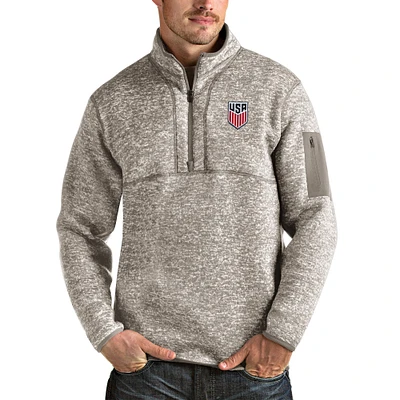 Men's Antigua Oatmeal USMNT Fortune Quarter-Zip Pullover Jacket