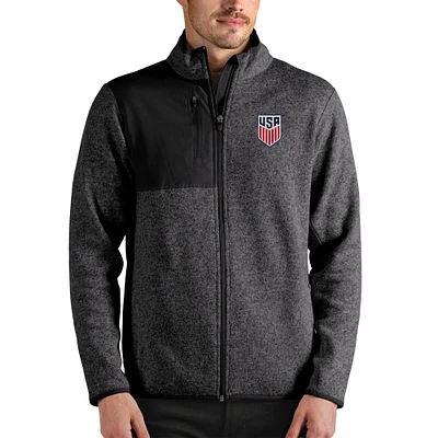 Men's Antigua Heather Charcoal USMNT Fortune Full-Zip Jacket